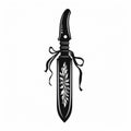 Ornamental Bow Knife: A Gothic Realism Stencil Art With Distinctive Character Design