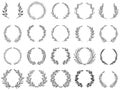 Ornamental branch wreathes. Laurel leafs wreath, olive branches and round floral ornament frames vector set Royalty Free Stock Photo