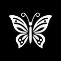 Ornamental butterfly silhouette icon. Outline drawing of butterfly isolated on black background. Vector illustration