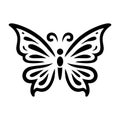 Ornamental butterfly silhouette icon. Outline drawing of butterfly isolated on white background. Vector illustration