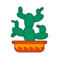 Ornamental cactus in pot cartoon illustration