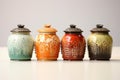 Ornamental Ceramic tea caddies. Generate Ai Royalty Free Stock Photo
