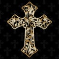 Ornamental cross. Gold vector cross with decorative antique vin