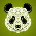 Ornamental decorative panda. Panda bear cute face isolated icon logo on green background Vector illustration. Royalty Free Stock Photo