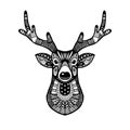 Ornamental deer head, trendy ethnic zentangle design, hand drawn