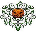 Stylized color vector creepy Halloween pumpkin Jack o lantern with ornamental elements