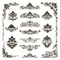 Ornamental design lace borders and corners Vector set art deco floral ornaments elements Royalty Free Stock Photo