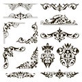 Ornamental design lace borders and corners Vector set art deco floral ornaments elements