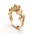 Ornamental Diamond Engagement Ring In Yellow Gold - Uhd 8k 3d Image