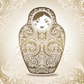 Ornamental doll on patterned background