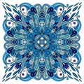 Ornamental doodle floral pattern, design for pocket square, textile, silk shawl, pillow, scarf. Royalty Free Stock Photo