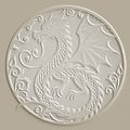 Ornamental emboss 3d chinese dragon gold seamless border pattern background with vintage frame. Zodiac sign, year of the Dragon.