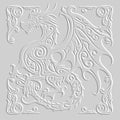 Ornamental emboss 3d chinese dragon white seamless border pattern background with vintage frame. Zodiac sign, year of the Dragon.