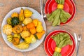 Ornamental fall gourds in a table centerpiece Royalty Free Stock Photo