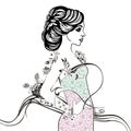 Ornamental fashion pattern elegant bride pastel coloring book. Charm female lady lace summer dress with flower