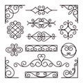 Ornamental fence elements. Vintage style line ornaments, angles and rosettes. Art deco, retro decorative design for