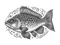 ornamental fish with fins engraving sketch vector Royalty Free Stock Photo
