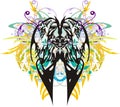 Ornamental floral butterfly wings with eagle heads Royalty Free Stock Photo