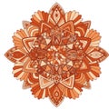 Ornamental Floral Mandala. Carpet ornament pattern. Interior mandala print in orange colors. Bright decorative design Royalty Free Stock Photo