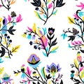 Ornamental floral pattern with stylized ornate floral elements and fantasy birds. Vector illustration