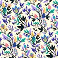 Ornamental floral pattern with stylized ornate floral elements and fantasy birds. Vector illustration