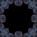 Ornamental frame. Decorative mosaic border - light blues purples on black background Royalty Free Stock Photo