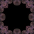 Ornamental frame. Decorative mosaic border - light pinks purples on black background Royalty Free Stock Photo