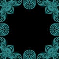 Ornamental frame. Decorative mosaic border - light turquoise on black background Royalty Free Stock Photo