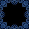 Ornamental frame. Decorative mosaic border - strong blue on black background Royalty Free Stock Photo