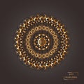 Ornamental gold flower oriental mandala on brown color background.