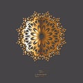 Ornamental gold flower oriental mandala on grey color background Royalty Free Stock Photo