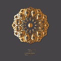 Ornamental gold flower oriental mandala on grey color background Royalty Free Stock Photo