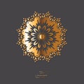 Ornamental gold flower oriental mandala on grey color background Royalty Free Stock Photo