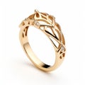 Ornamental Gold Leaf Ring With Diamonds - Intricate Celtic Knotwork Design