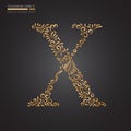 Ornamental Golden Floral Letter X