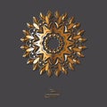 Ornamental golden flower mandala on grey color background. Ethnic vintage pattern. Indian, asian, arabic, islamic, ottoman motif. Royalty Free Stock Photo