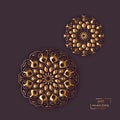 Ornamental golden flower mandala on grey color background. Ethni Royalty Free Stock Photo