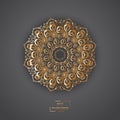 Ornamental golden flower mandala on grey color background. Ethni Royalty Free Stock Photo