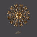 Ornamental golden flower mandala on grey color background. Ethnic vintage pattern. Indian, asian, arabic, islamic, ottoman motif.