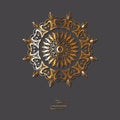 Ornamental golden flower mandala on grey color background. Ethnic vintage pattern. Indian, asian, arabic, islamic, ottoman motif.