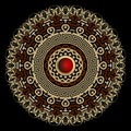 Ornamental greek style tribal ethnic mandala pattern with floral frames, borders, gold red 3d button. Greek key meanders vector Royalty Free Stock Photo