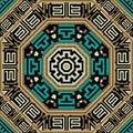 Ornamental greek style tribal ethnic seamless pattern with mandalas, frames, borders, octagon, gold zippers, ropes. Greek key