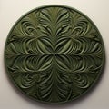 Circular Green Leaf Carving: Realistic And Detailed Wall Art