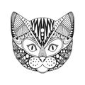 Ornamental head of cat, trendy ethnic zentangle design, hand drawn,