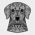 Ornamental head of dog - a symbol of new year 2018. Black and white concept.