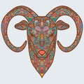 Ornamental head of goat or sheep - a symbol of new new year 2015. Multicolored concept.