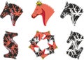 Ornamental horse head and symbols from it for prints on T-shirts or textiles Royalty Free Stock Photo