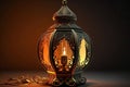 Ornamental Islamic lantern on dark background, Generative AI