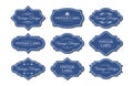 Blue Ornamental label frames. Old ornate labels, decorative vintage frame and retro badge vector set. Royalty Free Stock Photo