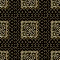 Ornamental lacy plaid tartan squares seamless pattern with chain frames. Patterned vector background. Repeat modern golden chains Royalty Free Stock Photo